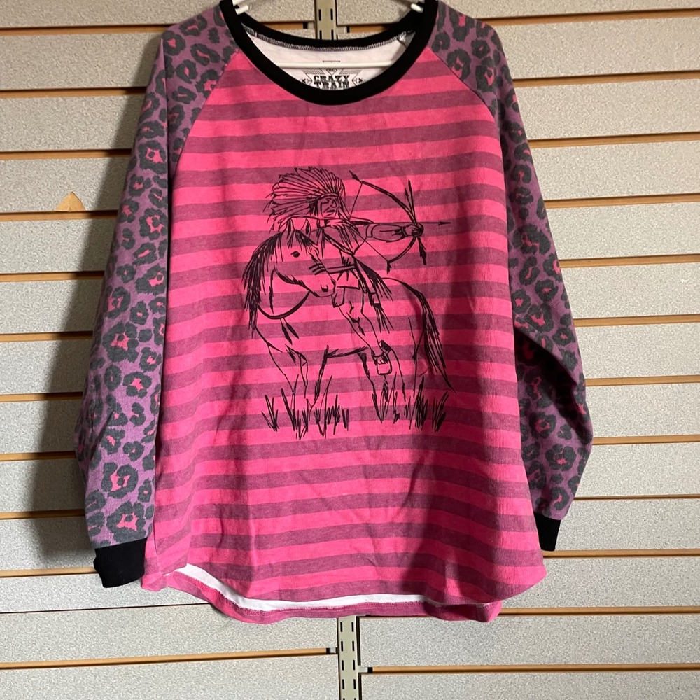 Crazy Train Womens‎ XXXL Pink Striped Leopard Raglan Indian Western Sweatshirt